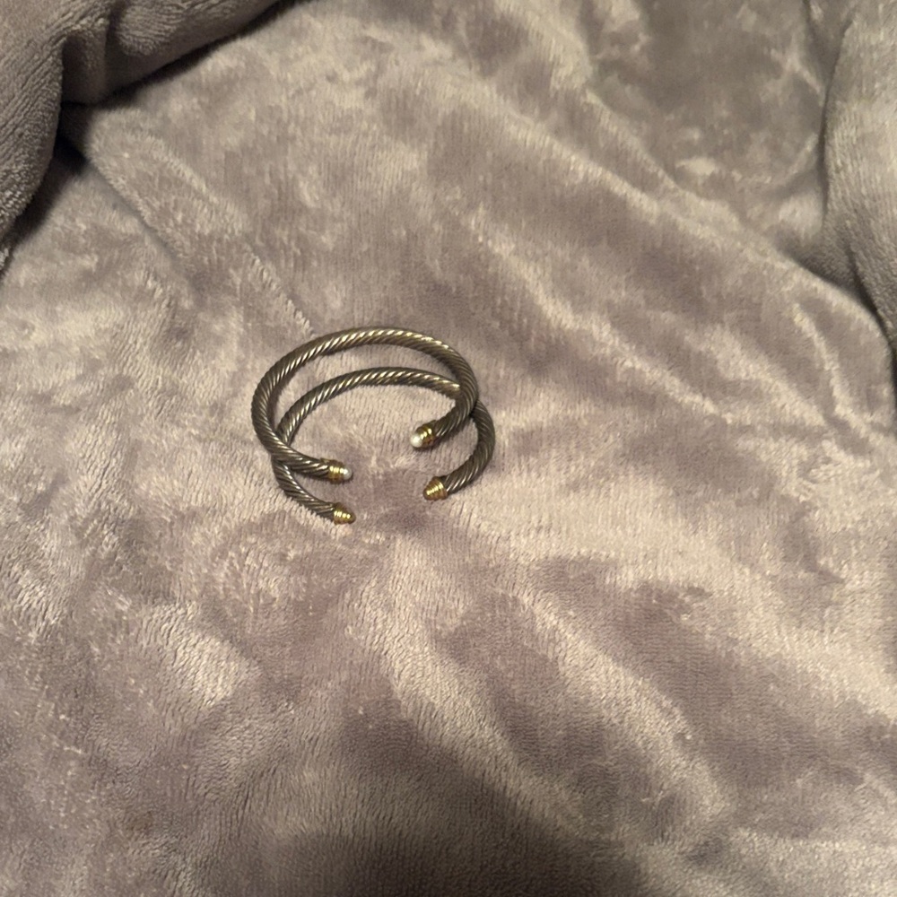 David Yurman Double Cable Open Cuff Bracelet in Gray with Gold Caps